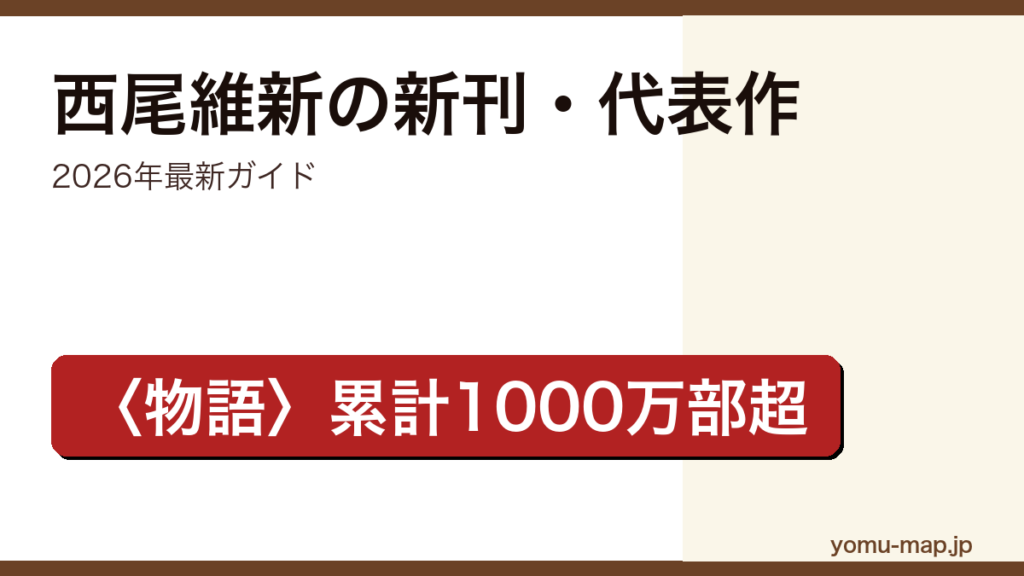 西尾維新の新刊・新作ガイド記事のアイキャッチ画像（2026年最新版・〈物語〉シリーズ累計1000万部超）
