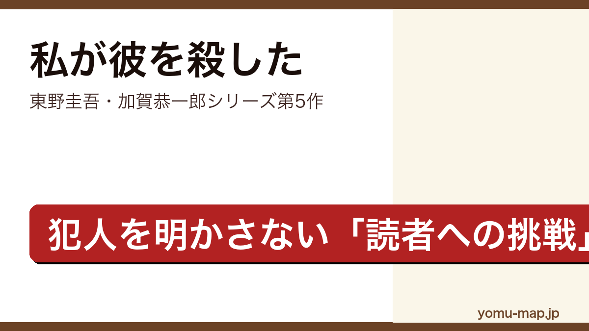 私が彼を殺した（東野圭吾・加賀恭一郎シリーズ第5作・犯人を明かさない読者への挑戦型ミステリ）レビュー記事のアイキャッチ画像
