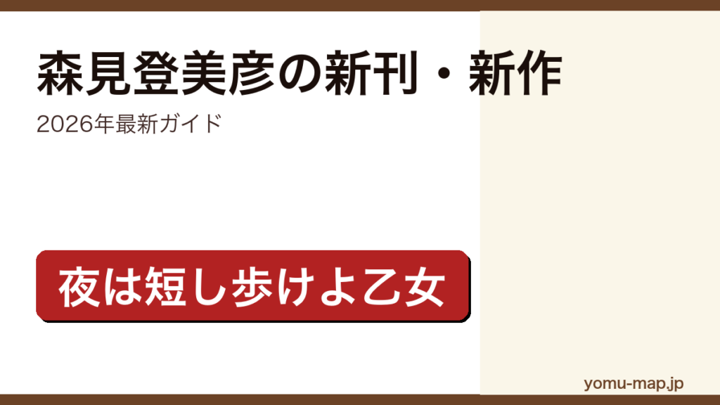 森見登美彦の新刊・新作ガイド記事のアイキャッチ画像（2026年最新版・夜は短し歩けよ乙女ほか代表作網羅）