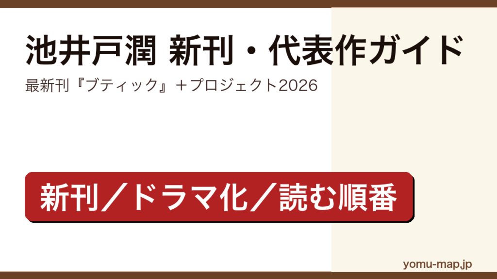 池井戸潤の新刊・代表作ガイド記事のアイキャッチ画像（2026年最新刊ブティック・池井戸潤プロジェクト2026・主要シリーズの読む順番対応）