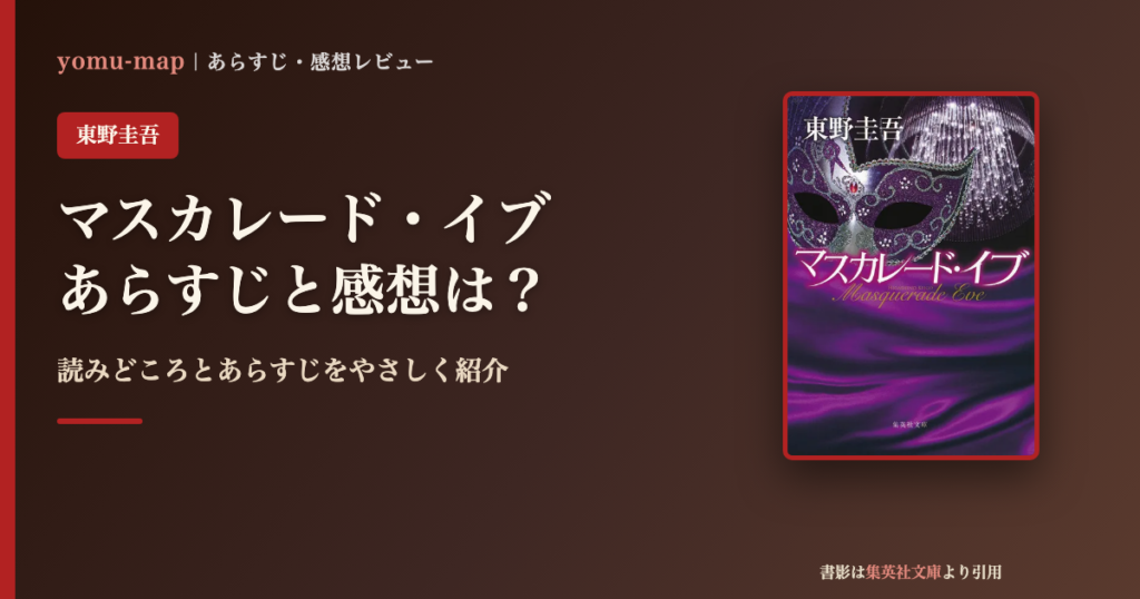 マスカレード・イブ（東野圭吾）のあらすじと感想を紹介するレビュー記事のアイキャッチ画像。書影は集英社文庫より引用。