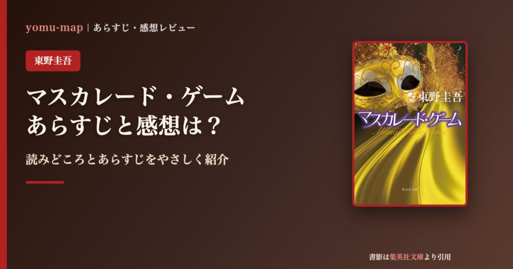 マスカレード・ゲーム（東野圭吾）のあらすじと感想を紹介するレビュー記事のアイキャッチ画像。書影は集英社文庫より引用。