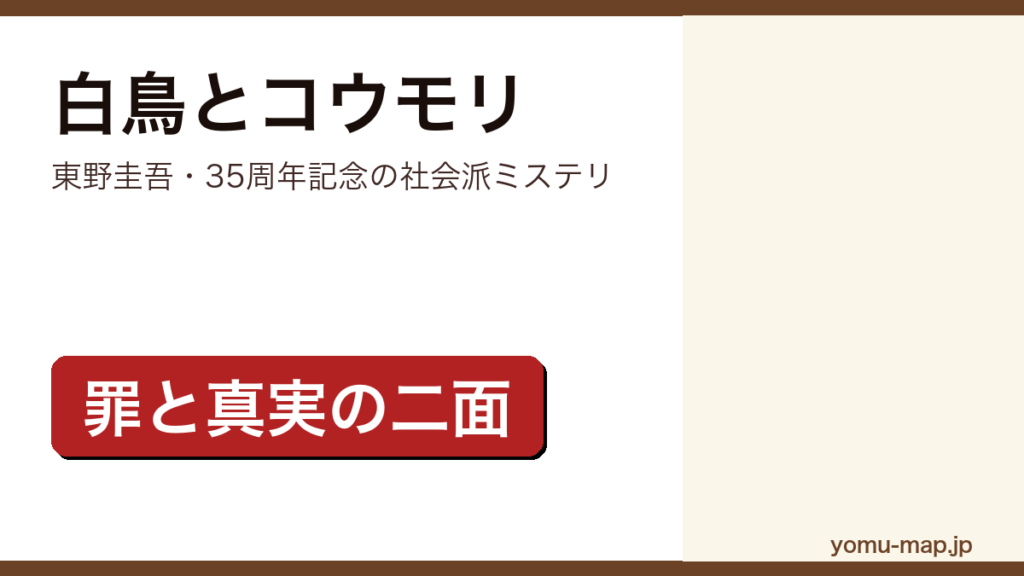 東野圭吾『白鳥とコウモリ』のレビュー用サムネイル画像。加害者と被害者、二つの家族が背負う罪と真実を象徴するデザイン