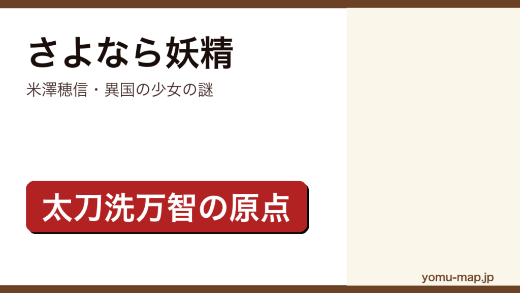 米澤穂信『さよなら妖精』のサムネイル。『王とサーカス』太刀洗万智の原点となった青春ミステリであることを示す。