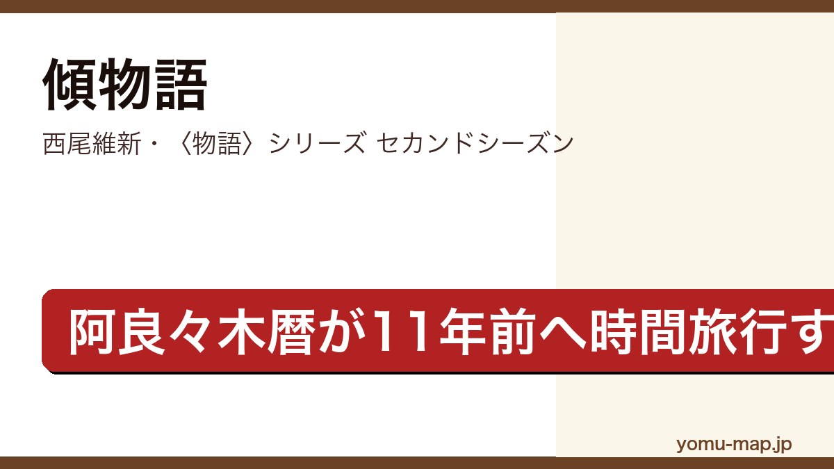 傾物語(西尾維新・〈物語〉シリーズ セカンドシーズン・阿良々木暦が11年前へ時間旅行し八九寺真宵の過去に関わる物語)レビュー記事のアイキャッチ画像