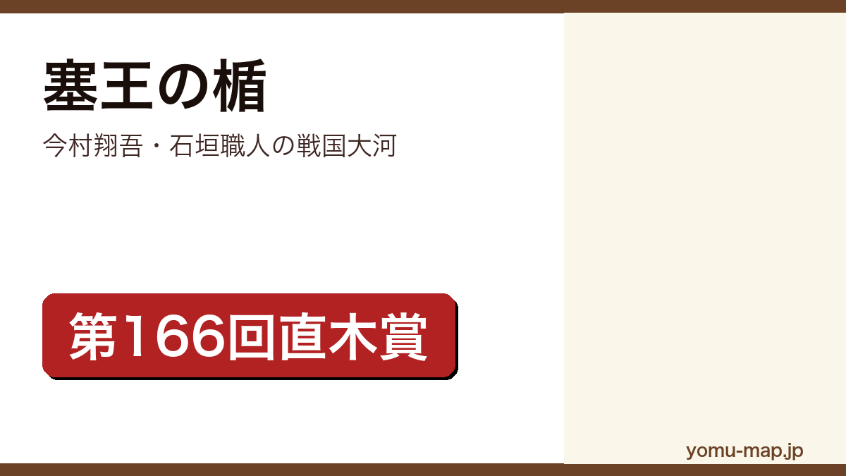 今村翔吾『塞王の楯』のサムネイル。第166回直木賞を受賞した石垣職人を描く戦国エンターテインメントであることを示す。