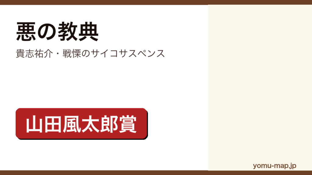 貴志祐介『悪の教典』のサムネイル。第1回山田風太郎賞を受賞したサイコサスペンスであることを示す。
