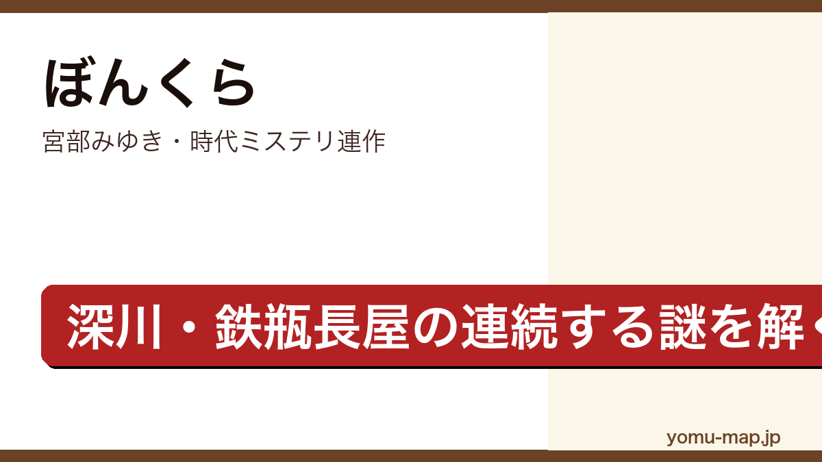 ぼんくら(宮部みゆき・深川の鉄瓶長屋を舞台に同心井筒平四郎と少年弓之助が謎を解く時代ミステリ)レビュー記事のアイキャッチ画像