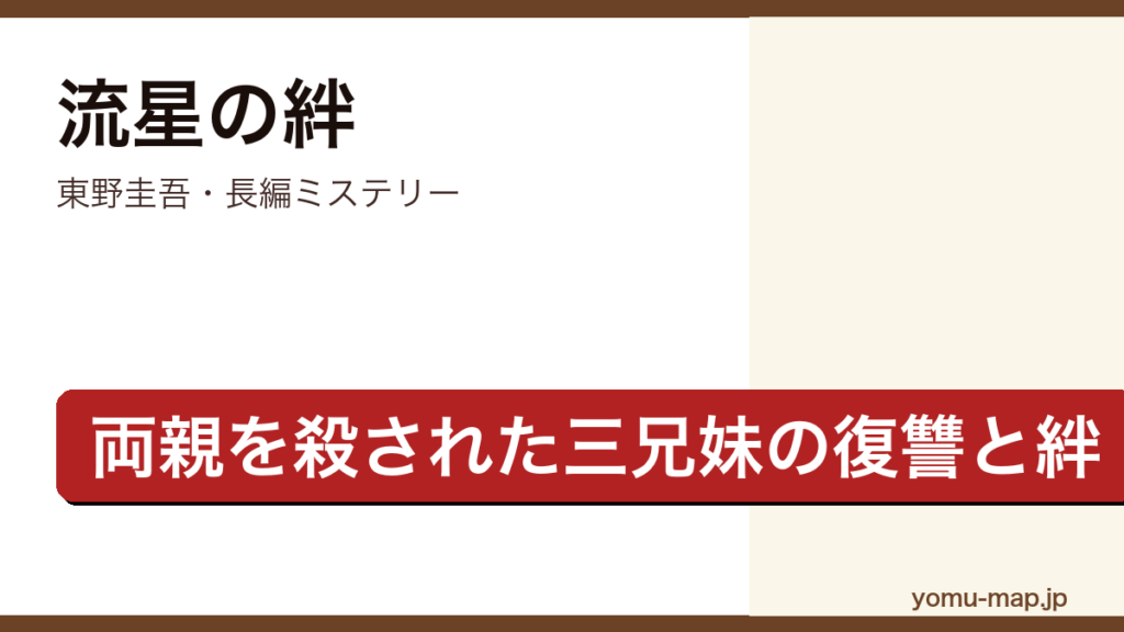 流星の絆（東野圭吾・両親を殺された功一泰輔静奈の三兄妹が復讐を誓う長編ミステリー）レビュー記事のアイキャッチ画像