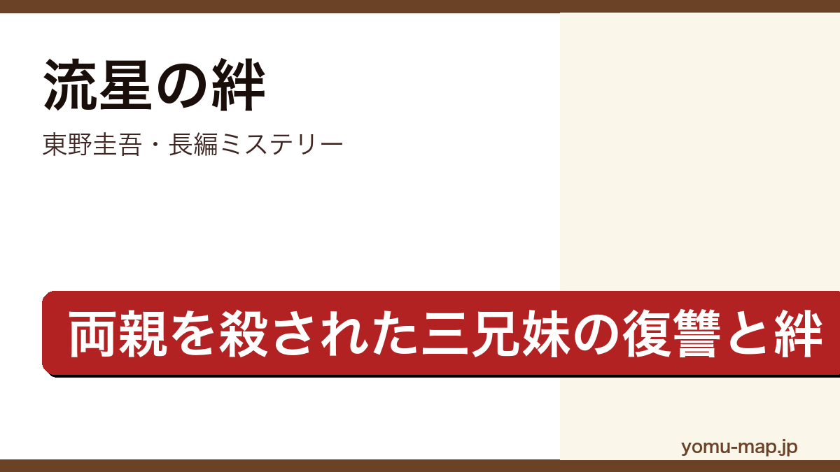 流星の絆(東野圭吾・両親を殺された功一泰輔静奈の三兄妹が復讐を誓う長編ミステリー)レビュー記事のアイキャッチ画像