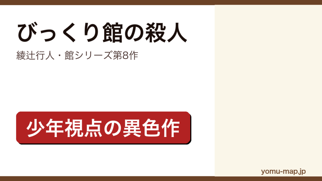 びっくり館の殺人（綾辻行人の館シリーズ第8作。講談社ミステリーランドの書き下ろしとして刊行された少年視点の本格ミステリー）レビュー記事のアイキャッチ画像