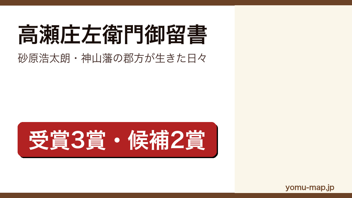 高瀬庄左衛門御留書(砂原浩太朗が神山藩の郡方・高瀬庄左衛門を描いた正統派時代小説。3賞を受賞し直木賞と山本周五郎賞の候補になった作品)レビュー記事のアイキャッチ画像