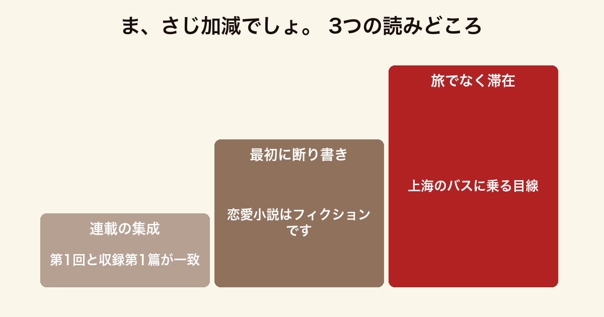 ま、さじ加減でしょ。の3つの読みどころをまとめた図