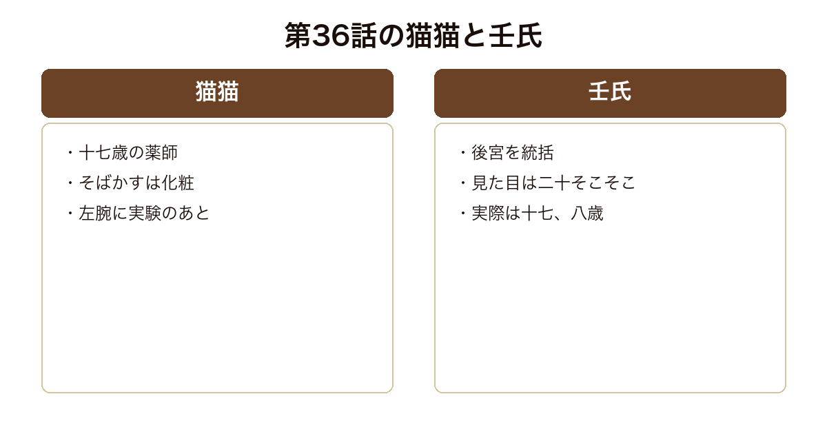 薬屋のひとりごとの猫猫と壬氏の設定を比べた図